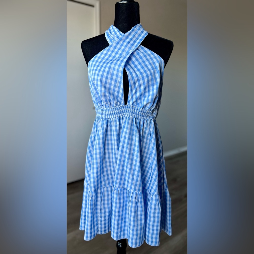 SHEIN Blue and White Checkered Dress